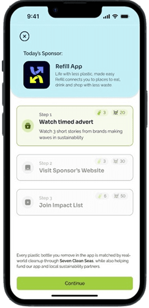 Image of the mobile app screen showing todays sponsored ads to watch